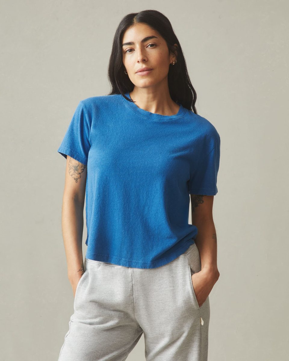 Women's Hemp Jersey Crew Tee - Classic Blue