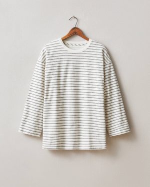 Women’s Relaxed Cotton Long Sleeve – Striped – Flint Stone Stripe