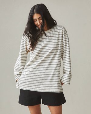 Women’s Relaxed Cotton Long Sleeve – Striped – Flint Stone Stripe