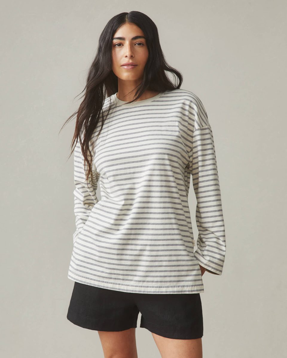 Women's Relaxed Cotton Long Sleeve - Striped - Flint Stone Stripe