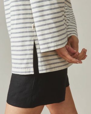 Women’s Relaxed Cotton Long Sleeve – Striped – Flint Stone Stripe