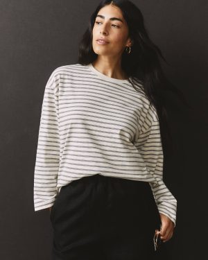 Women’s Relaxed Cotton Long Sleeve – Striped – Flint Stone Stripe