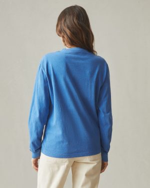 Women’s Vintage Crew Long Sleeve Tee – Washed Blue Aura