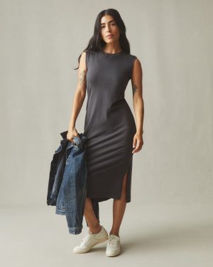 Women’s Premium Slub Tank Dress – Dark Charcoal
