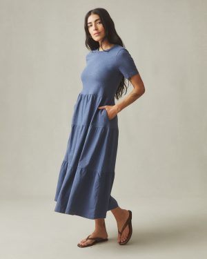 Women’s Premium Slub Tiered Dress – Washed Denim