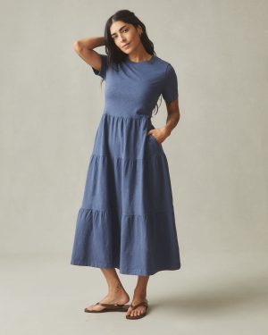 Women’s Premium Slub Tiered Dress – Washed Denim