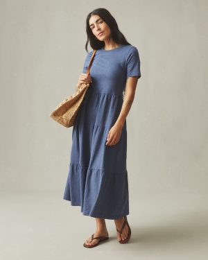 Women’s Premium Slub Tiered Dress – Washed Denim