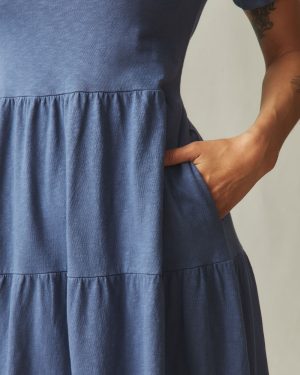 Women’s Premium Slub Tiered Dress – Washed Denim