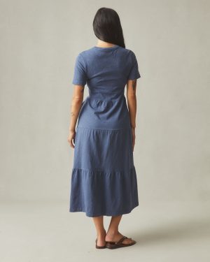 Women’s Premium Slub Tiered Dress – Washed Denim