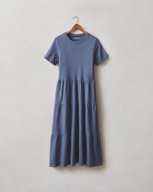 Women’s Premium Slub Tiered Dress – Washed Denim