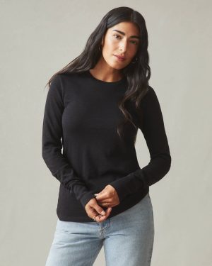 Women’s Premium Slub Long Sleeve Crew Tee – Black
