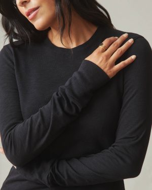 Women’s Premium Slub Long Sleeve Crew Tee – Black