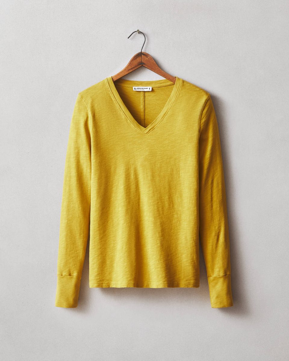 Women's Premium Slub Long Sleeve V-Neck Tee - Golden Palm