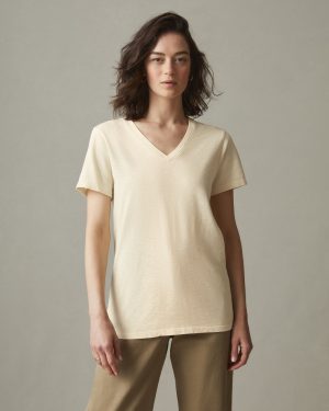Women’s Premium Slub V-Neck Tee – Egg Shell