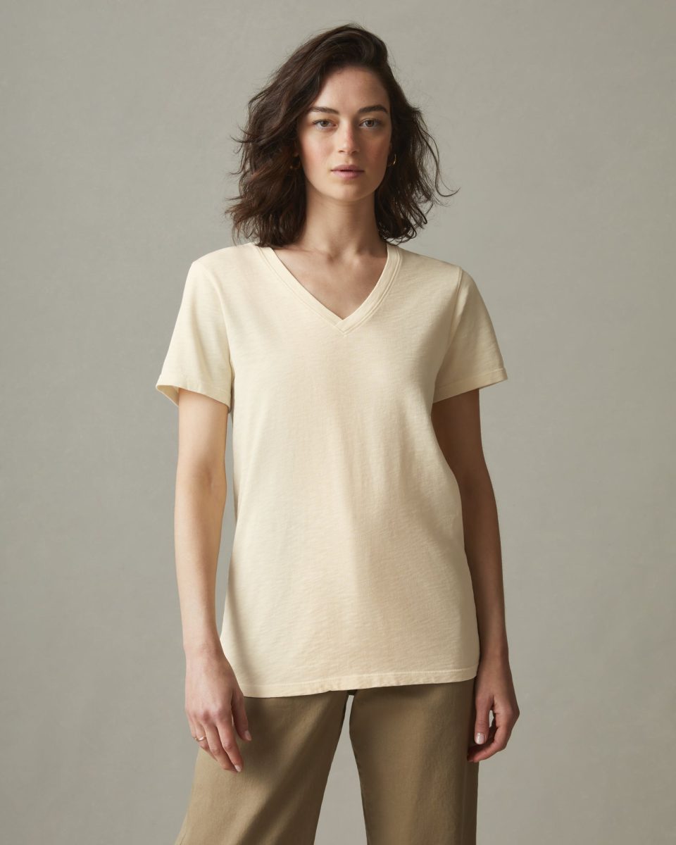 Women's Premium Slub V-Neck Tee - Egg Shell