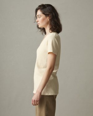 Women’s Premium Slub V-Neck Tee – Egg Shell