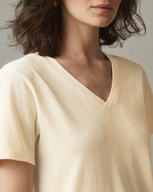 Women’s Premium Slub V-Neck Tee – Egg Shell