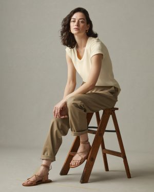 Women’s Premium Slub V-Neck Tee – Egg Shell