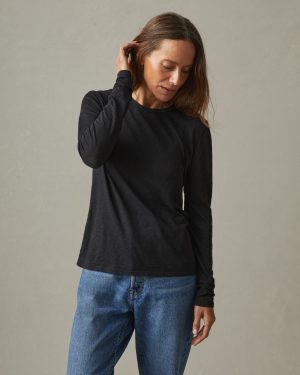 Women’s Airy Supima Boxy Long Sleeve Crew – Black