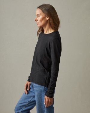 Women’s Airy Supima Boxy Long Sleeve Crew – Black