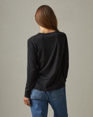 Women’s Airy Supima Boxy Long Sleeve Crew – Black