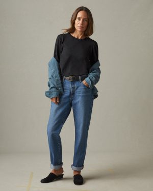 Women’s Airy Supima Boxy Long Sleeve Crew – Black