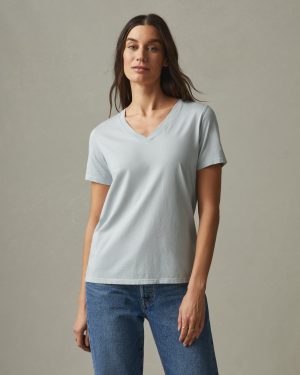 Women’s Classic Cotton V-Neck Tee – Pearl Blue