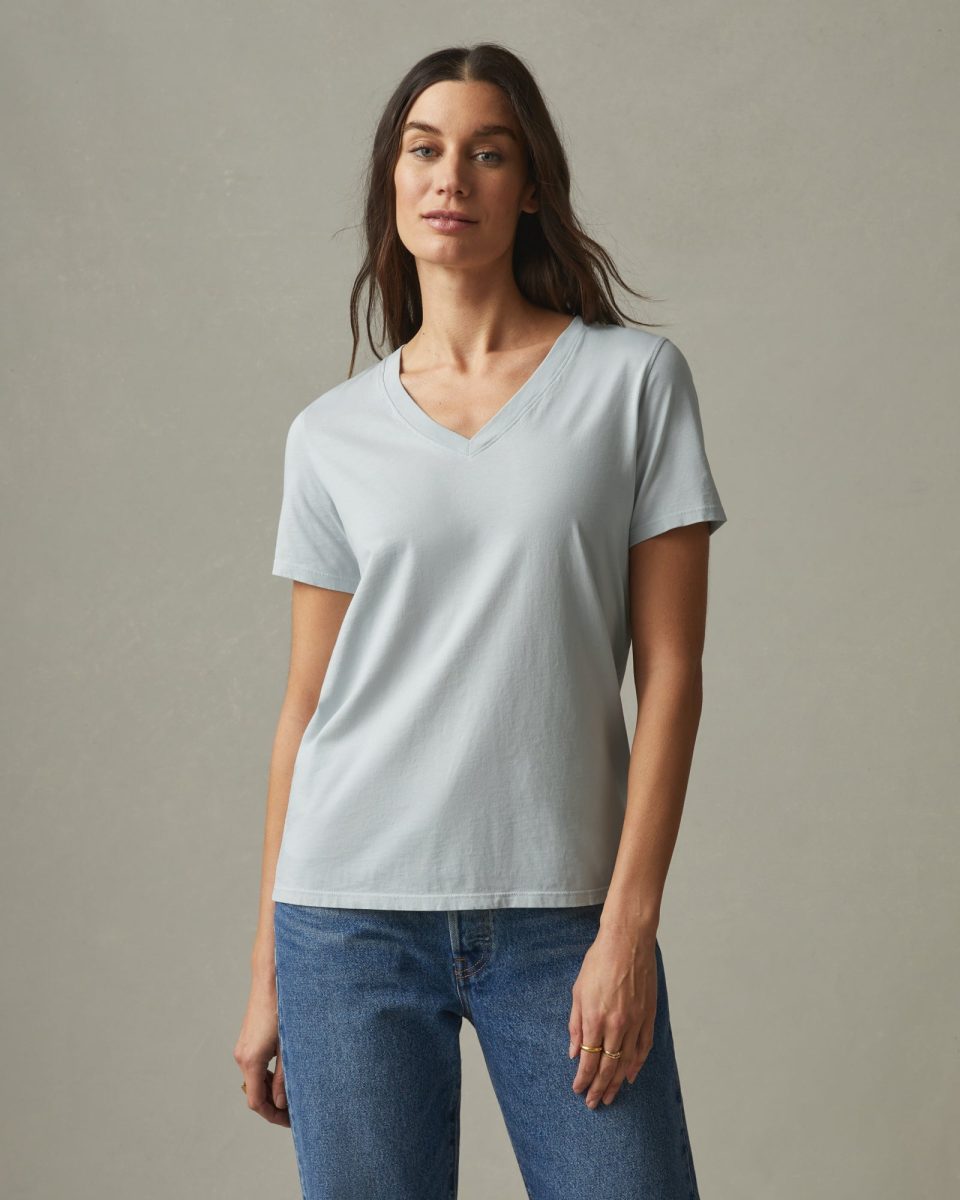 Women's Classic Cotton V-Neck Tee - Pearl Blue