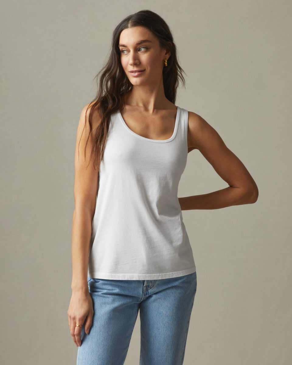 Women's Classic Cotton Scoop Tank - White