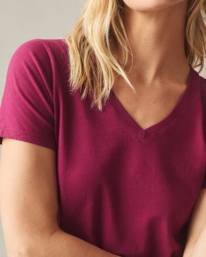 Women’s Classic Cotton V-Neck Tee – Beet Red