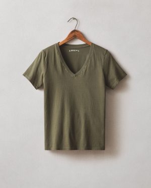 Women’s Classic Cotton V-Neck Tee – Deep Olive