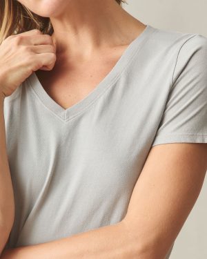 Women’s Classic Cotton V-Neck Tee – Ghost Grey