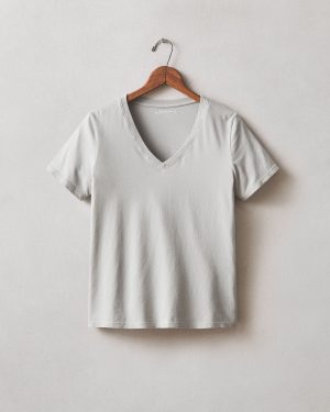 Women’s Classic Cotton V-Neck Tee – Ghost Grey