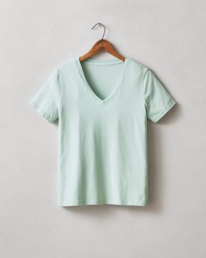 Women’s Classic Cotton V-Neck Tee – Grayed Jade