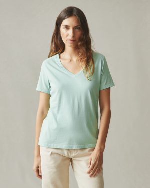 Women’s Classic Cotton V-Neck Tee – Grayed Jade