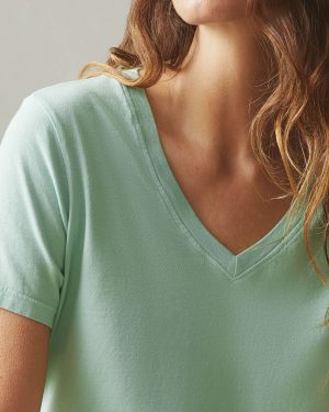 Women’s Classic Cotton V-Neck Tee – Grayed Jade