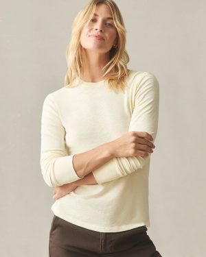 Women’s Premium Slub Long Sleeve Crew Tee – Almond Oil
