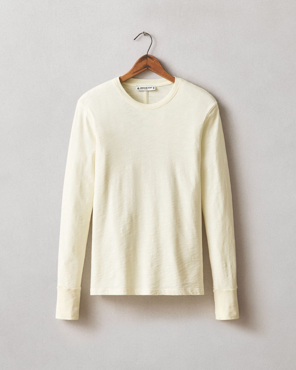 Women's Premium Slub Long Sleeve Crew Tee - Almond Oil