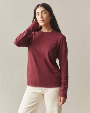 Women’s Premium Slub Long Sleeve Crew Tee – Bonfire Red