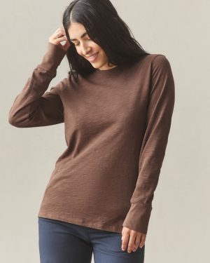 Women’s Premium Slub Long Sleeve Crew Tee – Chestnut