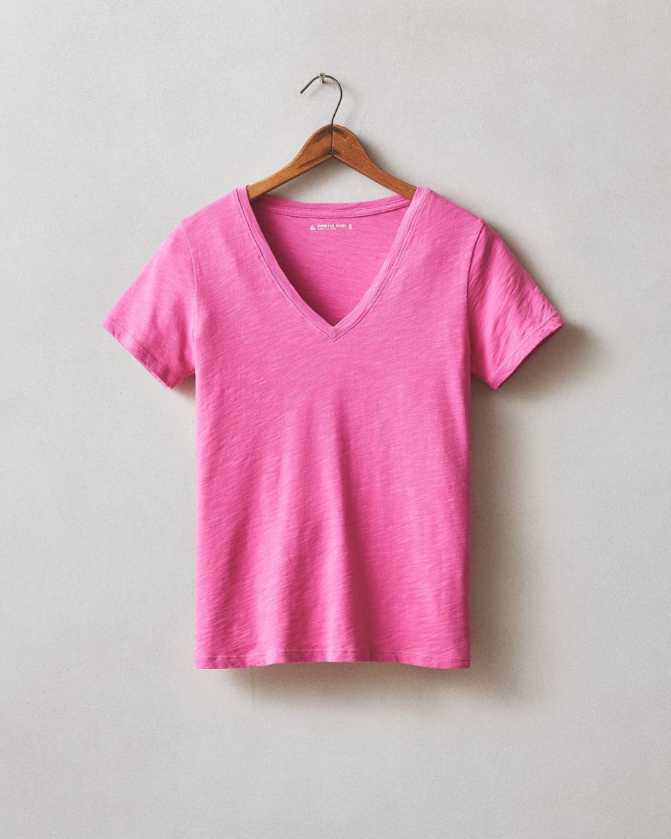 Women's Premium Slub V-Neck Tee - Bright Pink