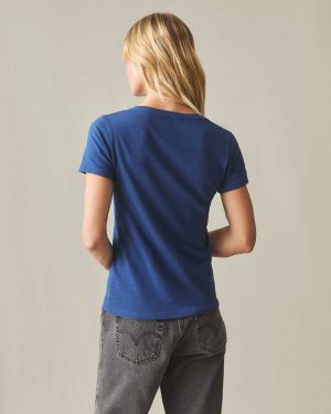 Women’s Premium Slub V-Neck Tee – Navy Peony