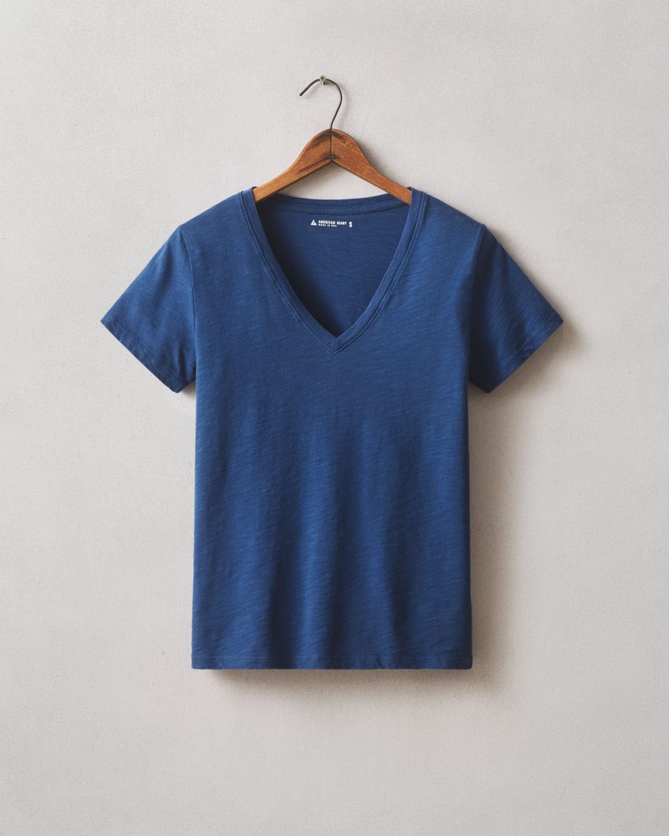 Women's Premium Slub V-Neck Tee - Navy Peony