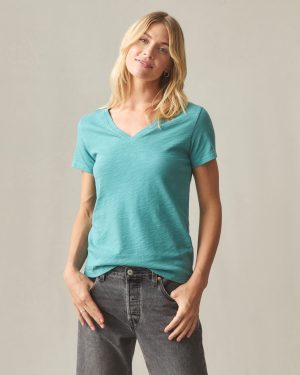 Women’s Premium Slub V-Neck Tee – Teal