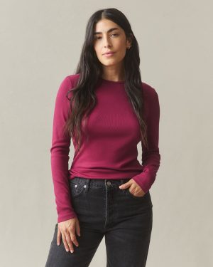 Women’s Luxe Rib Crew Long Sleeve – Beet Red