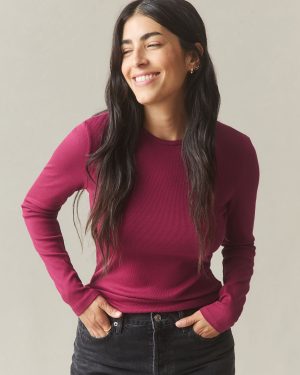 Women’s Luxe Rib Crew Long Sleeve – Beet Red