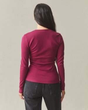 Women’s Luxe Rib Crew Long Sleeve – Beet Red