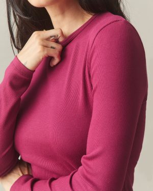 Women’s Luxe Rib Crew Long Sleeve – Beet Red