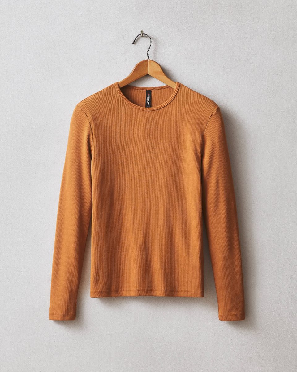 Women's Luxe Rib Crew Long Sleeve Tee - caramel cafe