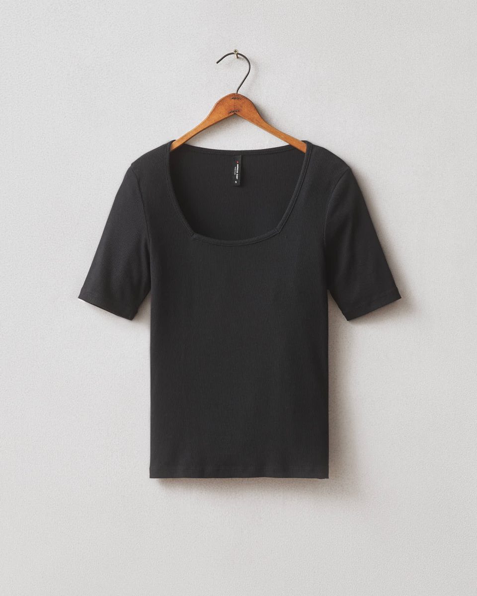 Women's Luxe Rib Square Neck Tee - Black